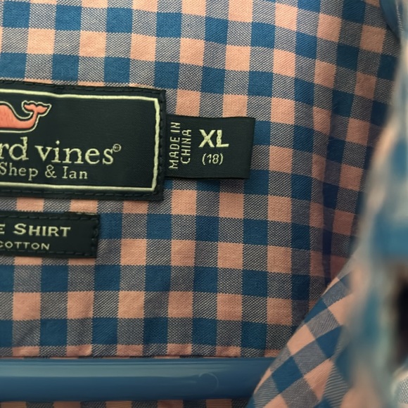 Vineyard Vines  XL (18) Blue and Pink Gingham Whale Shirt - Picture 5 of 8
